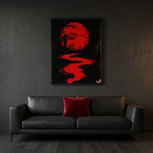 Eclipse of the Ego - Crimson Gothic Dreamscape Canvas Art