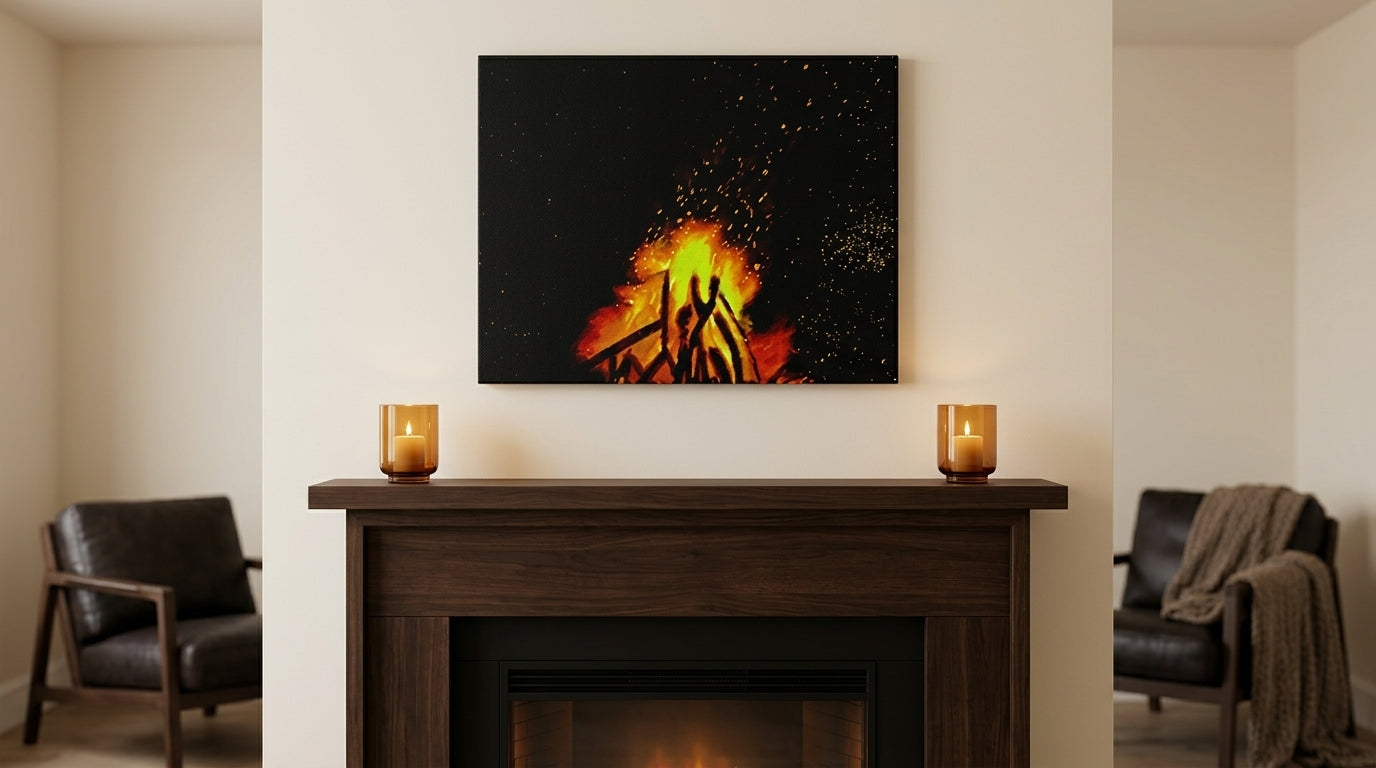 Sparks of the Subconscious - Dark Mystical Fireplace Wall Decor